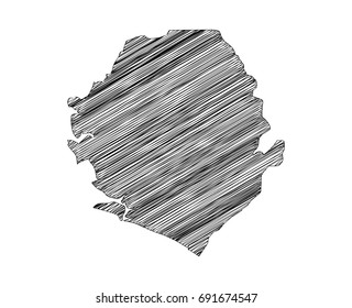 Scribble map of Sierra Leone. Sketch hand drawn, black map isolated on white background. Vector illustration eps 10.