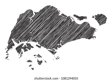 Scribble map of Singapore. Sketch Country map black for infographic , brochures and presentations. isolated on white background. Vector illustration eps 10.