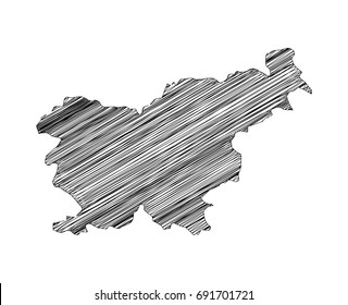 Scribble map of Slovenia. Sketch hand drawn, black map isolated on white background. Vector illustration eps 10.