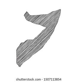Scribble map of Somalia black drawing, pencil sketch on white background. Vector illustration eps10.