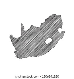 Scribble map of South Africa black drawing, pencil sketch on white background. Vector illustration eps10.