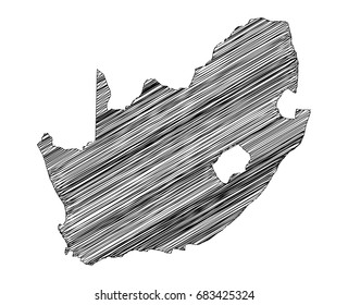 Scribble map of South Africa. Sketch hand drawn, black map isolated on white background. Vector illustration eps 10.