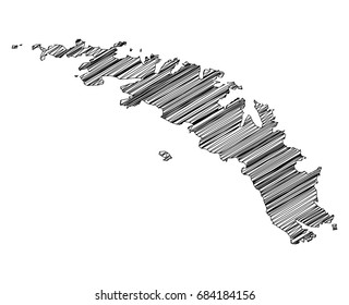 Scribble map of South Georgia and the South Sandwich Islands. Sketch hand drawn, black map isolated on white background. Vector illustration eps 10.