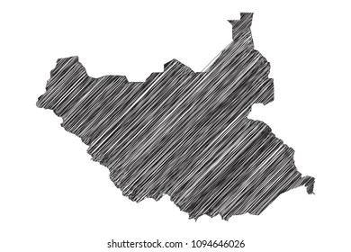 Scribble map of South Sudan. Sketch Country map black for infographic , brochures and presentations. isolated on white background. Vector illustration eps 10.