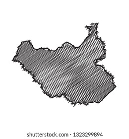 Scribble map of South Sudan. Sketch Country map black for infographic , brochures and presentations. isolated on white background. Vector illustration eps 10.