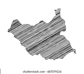 Scribble map of South Sudan. Sketch hand drawn, black map isolated on white background. Vector illustration eps 10.