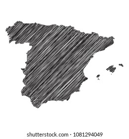 Scribble map of Spain. Sketch Country map black for infographic , brochures and presentations. isolated on white background. Vector illustration eps 10.
