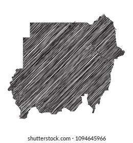 Scribble map of Sudan. Sketch Country map black for infographic , brochures and presentations. isolated on white background. Vector illustration eps 10.