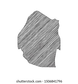 Scribble map of Swaziland black drawing, pencil sketch on white background. Vector illustration eps10.