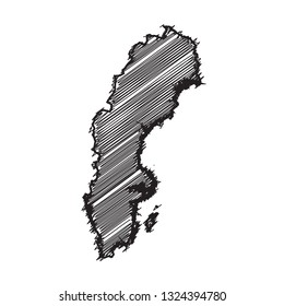 Scribble map of Sweden. Sketch Country map black for infographic , brochures and presentations. isolated on white background. Vector illustration eps 10.