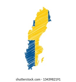 Scribble map of Sweden. Sketch Country map for infographic , brochures and presentations. Vector illustration eps 10.