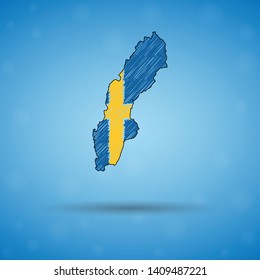 Scribble map of Sweden. Sketch Country map for infographic, brochures and presentations, Stylized sketch map of Sweden. Vector illustration eps 10.