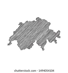 Scribble map of Switzerland black drawing, pencil sketch on white background. Vector illustration eps10.