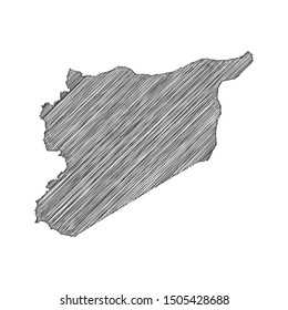 Scribble map of Syria black drawing, pencil sketch on white background. Vector illustration eps10.