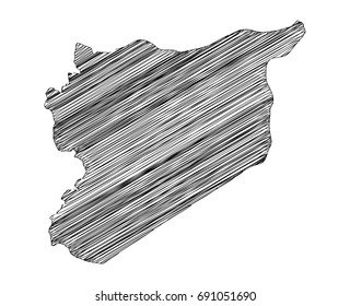 Scribble map of Syria. Sketch hand drawn, black map isolated on white background. Vector illustration eps 10.