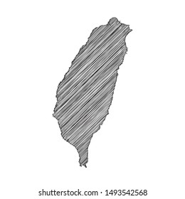 Scribble map of Taiwan black drawing, pencil sketch on white background. Vector illustration eps10.