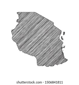 Scribble map of Tanzania black drawing, pencil sketch on white background. Vector illustration eps10.
