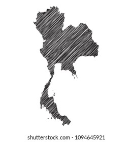 Scribble map of Thailand. Sketch Country map black for infographic , brochures and presentations. isolated on white background. Vector illustration eps 10.
