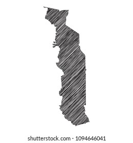 Scribble map of Togo. Sketch Country map black for infographic , brochures and presentations. isolated on white background. Vector illustration eps 10.