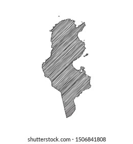 Scribble map of Tunisia black drawing, pencil sketch on white background. Vector illustration eps10.