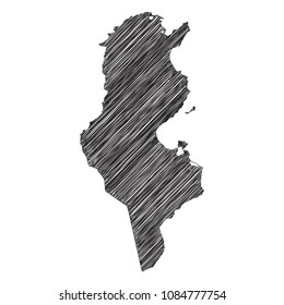 Scribble map of Tunisia. Sketch Country map black for infographic , brochures and presentations. isolated on white background. Vector illustration eps 10.