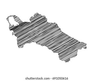 Scribble map of Turkmenistan. Sketch hand drawn, black map isolated on white background. Vector illustration eps 10.