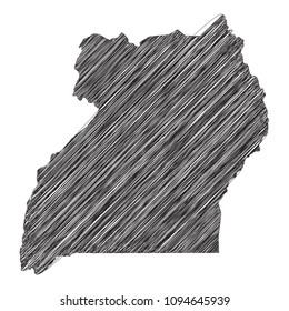 Scribble map of Uganda. Sketch Country map black for infographic , brochures and presentations. isolated on white background. Vector illustration eps 10.