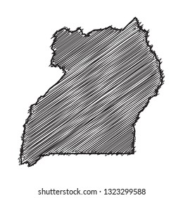 Scribble map of Uganda. Sketch Country map black for infographic , brochures and presentations. isolated on white background. Vector illustration eps 10.