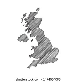 Scribble map of United Kingdom black drawing, pencil sketch on white background. Vector illustration eps10.