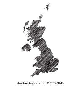 Scribble map of United Kingdom. Sketch Country map black for infographic , brochures and presentations. isolated on white background. Vector illustration eps 10.