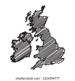Scribble map of United Kingdom. Sketch Country map black for infographic , brochures and presentations. isolated on white background. Vector illustration eps 10.
