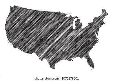 Scribble map of United States of America. Sketch Country map black for infographic , brochures and presentations. isolated on white background. Vector illustration eps 10.