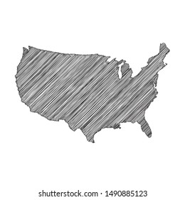 Scribble Map Of United States Of America Black Drawing, Pencil Sketch On White Background. Vector Illustration Eps10.