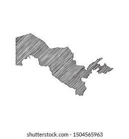 Scribble map of Uzbekistan black drawing, pencil sketch on white background. Vector illustration eps10.
