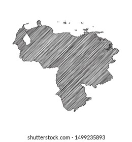 Scribble map of Venezuela black drawing, pencil sketch on white background. Vector illustration eps10.