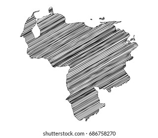 Scribble map of Venezuela. Sketch hand drawn, black map isolated on white background. Vector illustration eps 10.