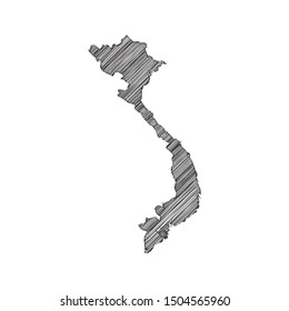 Scribble map of Vietnam black drawing, pencil sketch on white background. Vector illustration eps10.