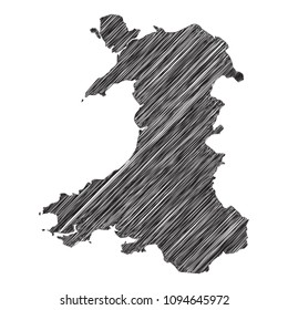 Scribble map of Wales. Sketch Country map black for infographic , brochures and presentations. isolated on white background. Vector illustration eps 10.