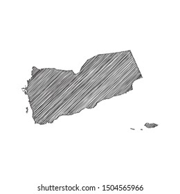 Scribble map of Yemen black drawing, pencil sketch on white background. Vector illustration eps10.