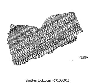 Scribble map of Yemen. Sketch hand drawn, black map isolated on white background. Vector illustration eps 10.