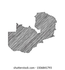 Scribble map of Zambia black drawing, pencil sketch on white background. Vector illustration eps10.