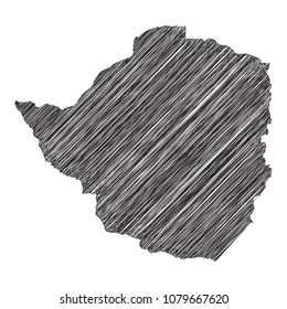 Scribble map of Zimbabwe. Sketch Country map black for infographic , brochures and presentations. isolated on white background. Vector illustration eps 10.
