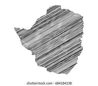 Scribble map of Zimbabwe. Sketch hand drawn, black map isolated on white background. Vector illustration eps 10.