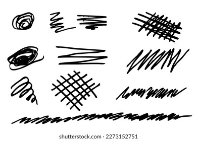 scribble marker abstract shape, set 10, isolated on white
