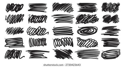 Marcador de garabatos o trazos de lápiz, líneas de pincel dibujadas a mano con textura áspera, ondas, garabatos y cruz. Énfasis de texto, Elementos de huelga