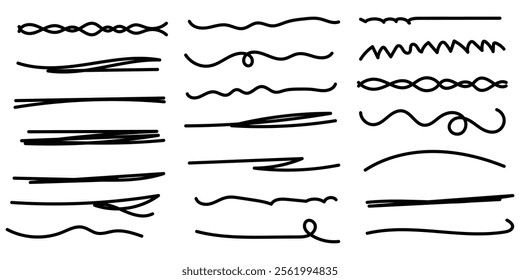 Scribble marker underlines. Hand drawn strokes,  vector illustration eps 10.