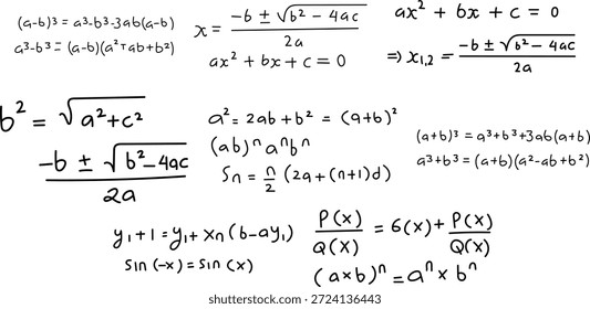 Um design de fórmulas matemáticas rabiscadas com estilo desenhado à mão e uma sensação acadêmica criativa.
