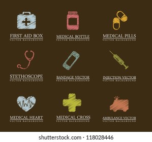 scribble  medical icons over brown background. vector  illustration