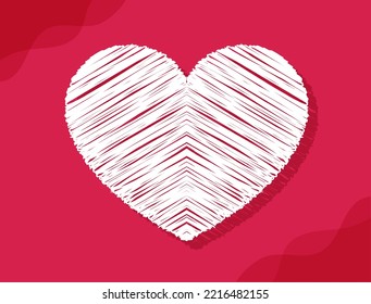 Scribble Modern Heart on a red background. Valentine Heart. Paper cut. Decoration stuff. Scribble art.