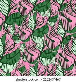 Scribble monstera leaves tropical seamless pattern. Embroidery palm leaf endless wallpaper. Exotic hawaiian jungle backdrop. Rainforest background. Design for fabric , textile print, wrapping, cover